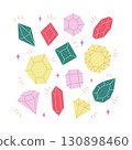 Colorful Gemstone and Crystal Illustration with Sparkling Faceted Shapes 130898460