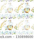 Seamless pattern of olives and olive oil illustrating Italian cuisine and nature creating a beautiful background for wallpaper or other designs 130898600