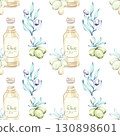 Beautiful seamless pattern of olives and olive oil illustrated in watercolor techniques perfect for backgrounds and wallpapers inspired by Italian cuisine nature and the beauty of healthy eating 130898601