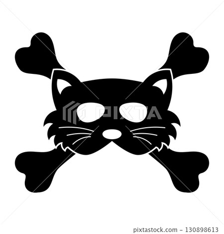 Cat Skull and Crossbones in Pirate Style. Vector Illustration. Black silhouette vector illustration of a cat face combined with a skull and crossbones design. 130898613
