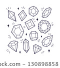 Minimal Line Art Gemstone and Crystal Outline Illustration 130898858