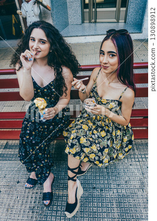 Friends on the Street with Ice Cream 130898912