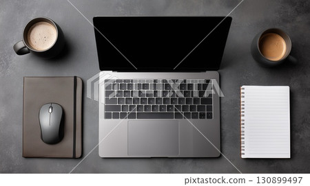 Top-down view of a minimalistic workspace 130899497