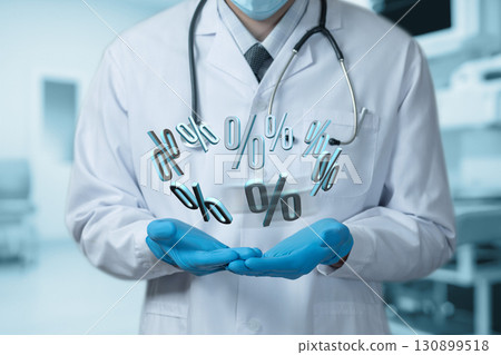 Medical professional showcases health statistics in modern clinic. 130899518