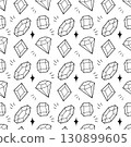 Seamless Gemstone Pattern with Diamonds and Crystals Line Art 130899605
