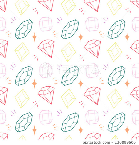 Seamless Gemstone and Crystal Pattern with Colorful Faceted Shapes Seamless Gemstone and Crystal Pattern with Colorful Faceted Shapes 130899606