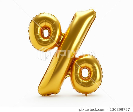 Bright golden percentage symbol decoration perfect for celebration events or promotions 130899737