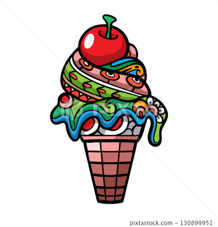 Colorful ice cream mandala arts isolated on white background 130899951