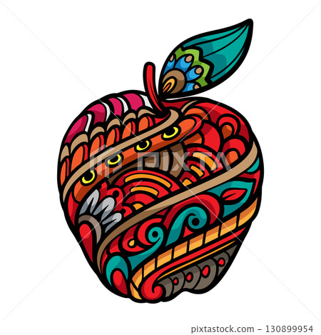 Colorful apple fruit mandala arts isolated on white background Colorful apple fruit mandala arts isolated on white background 130899954