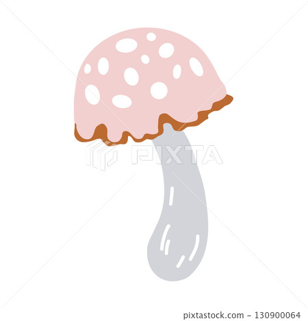 Pink fly agaric. Poisonous mushroom. Vector illustration in flat style. Vector illustration isolated on white background. Childrens cute clipart Pink fly agaric. Poisonous mushroom. Vector illustration in flat style. Vector illustration isolated on white background. Childrens cute clipart 130900064