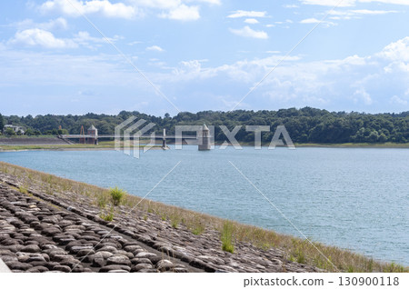 Lake Sayama and its water intake tower in summer Lake Sayama and its water intake tower in summer 130900118