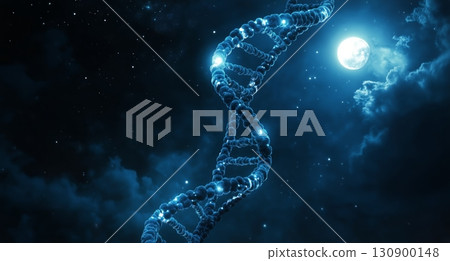 A Glowing DNA Strand Spirals Under a Bright Moon in a Starry Night Sky A Glowing DNA Strand Spirals Under a Bright Moon in a Starry Night Sky 130900148