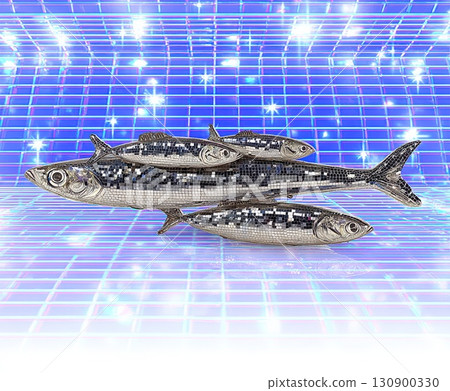 Closeup view of iridescent fish with rainbow distortion on pink backdrop 130900330
