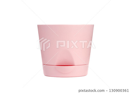 Pink flower pot isolated on white background. 130900361