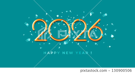 Happy New Year 2026 Greeting Card On Turquoise Background Happy New Year 2026 Greeting Card On Turquoise Background 130900506