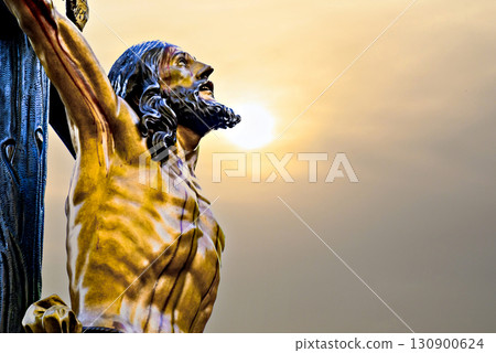 Holy Week procession in Seville, procession of the crucified Christ	 130900624