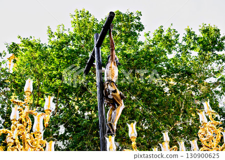 Holy Week procession in Seville, procession of the crucified Christ	 130900625