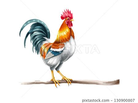 Watercolor vector illustration a rooster. 130900807