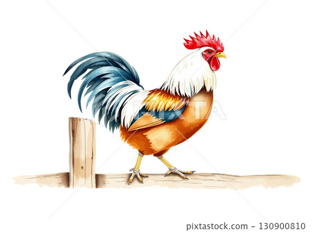 Watercolor vector illustration a rooster. 130900810