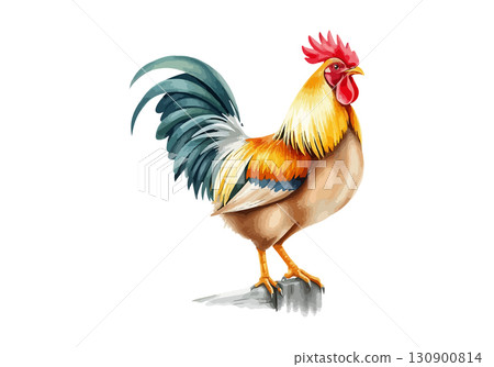 Watercolor vector illustration a rooster. 130900814