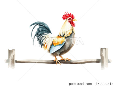 Watercolor vector illustration a rooster. 130900818