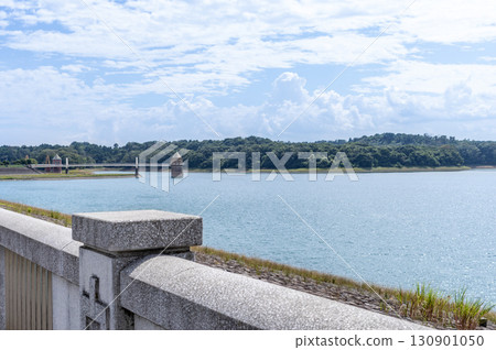 Lake Sayama and its water intake tower in summer Lake Sayama and its water intake tower in summer 130901050
