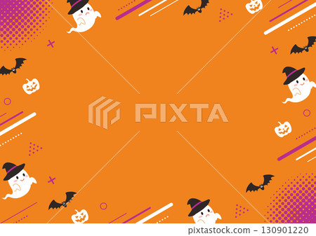 Halloween ghost and geometric orange background frame illustration 130901220