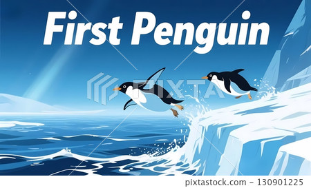 Illustration of the first penguin for business content Illustration of the first penguin for business content 130901225