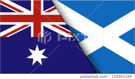 Flags of Australia and Scotland. 3D illustration. and Scottish National flags Flags of Australia and Scotland. 3D illustration. and Scottish National flags 130901384
