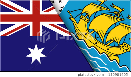 Flags of Australia and Saint Pierre and Miquelon. National flags on Fabric 130901405