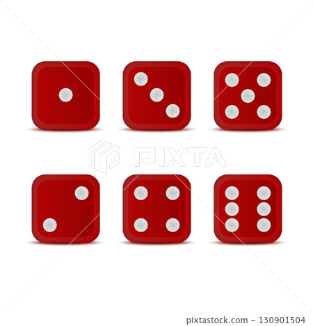 Dice Set Vector With Red Cubes. Dice Collection with White Dots. Casino Dice Vector for Game, Gambling Dice Illustration. Dice Symbol for Board Game, Casino Design 130901504
