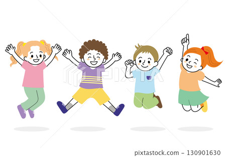 Colorful illustration of smiling children jumping Colorful illustration of smiling children jumping 130901630