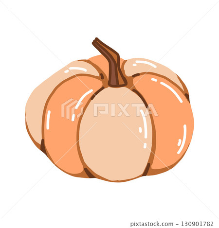 Cute orange pumpkin isolated on white background. Vector flat illustration. Autumn decor element and Halloween attribute. 130901782