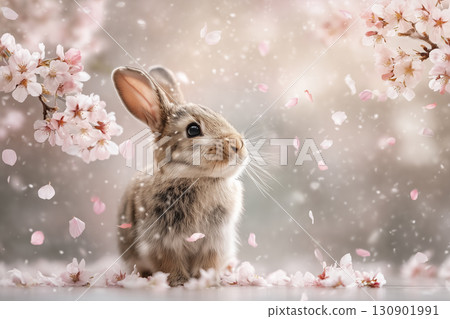 櫻花環繞的春兔肖像 | 充滿善意與希望的季節場景 130901991