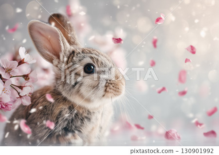 櫻花環繞的春兔肖像 | 充滿善意與希望的季節場景 櫻花環繞的春兔肖像 | 充滿善意與希望的季節場景 130901992