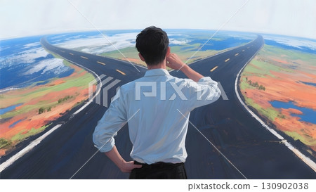 A man struggling with which path to take in life. For psychology and business content. 130902038