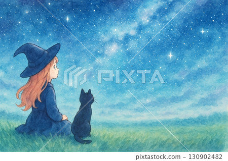 Magical girl gazing at the starry sky 130902482