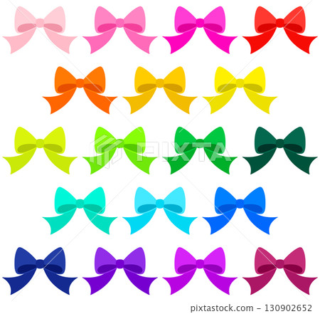 Cute ribbon illustrations, bow tie, 18 colorful colors set Cute ribbon illustrations, bow tie, 18 colorful colors set 130902652