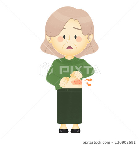 Illustration of an elderly woman with shingles Illustration of an elderly woman with shingles 130902691