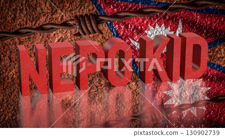 The Nepo Kid and Nepal flag for Crisis concept 3d Rendering. 130902739