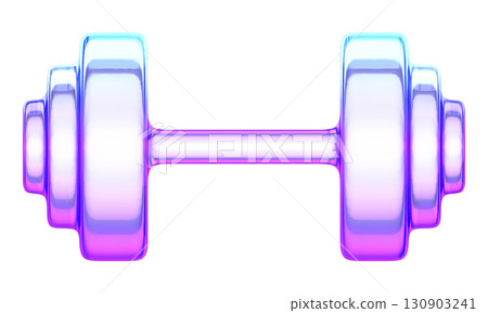 3D glassmorphism dumbbell with glossy gradient surface. Minimal fitness equipment icon for health, gym, and workout concepts 130903241