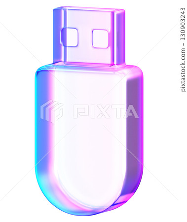 3D glassmorphism USB stick with gradient glossy finish. Minimal storage device shape for technology, data, and digital concepts 3D glassmorphism USB stick with gradient glossy finish. Minimal storage device shape for technology, data, and digital concepts 130903243