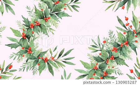 紅色漿果和冬青花環 130903287