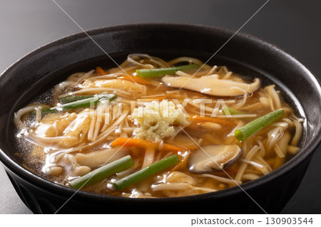 Mushroom (shiitake, enoki) thickened udon noodles Mushroom (shiitake, enoki) thickened udon noodles 130903544