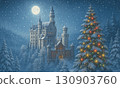 A magical Christmas night at the castle covered in falling snow 130903760