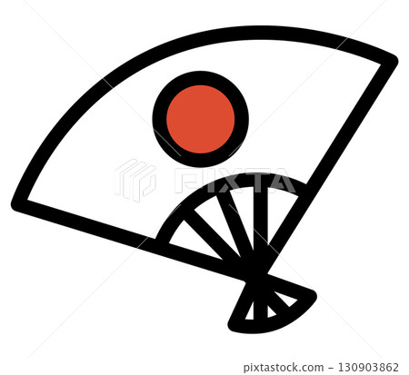 Hand drawn Japanese flag folding fan illustration Hand drawn Japanese flag folding fan illustration 130903862