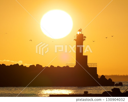Lighthouse at Shibetsu Fishing Port, Hokkaido, and the departure of the storm 130904032