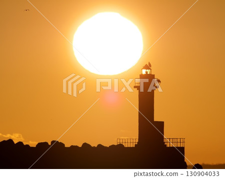 Lighthouse at Shibetsu Fishing Port, Hokkaido, and the departure of the storm 130904033