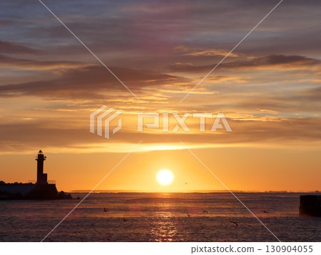 Lighthouse at Shibetsu Fishing Port, Hokkaido, and the departure of the storm 130904055