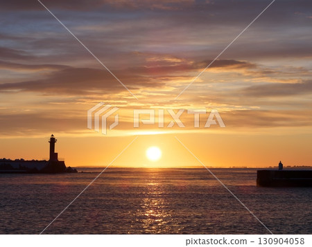 Lighthouse at Shibetsu Fishing Port, Hokkaido, and the departure of the storm 130904058
